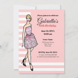 Blonde Girl mit rosa Rosen Cocktailkleid Einladung