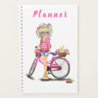 Blonde Girl Planner mit rosa Bike