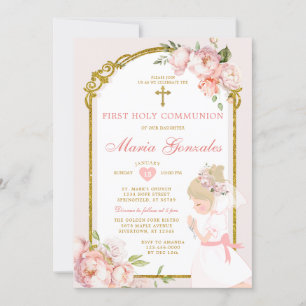 Blonde Girl Praying Floral First Heilige Kommune Einladung