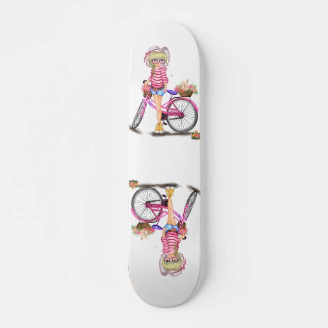 Blonde Girl Skateboard avec Vélo Rose (Devant)