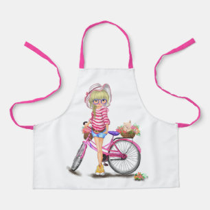Blonde Girl with Pink Bike Apron Gift Schürze