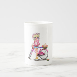 Blonde Girl with Pink Bike Mug Gift Prozellantasse