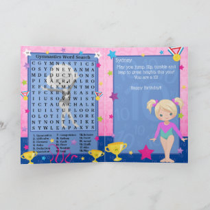 Blonde Girls Gymnastik Word Search Happy Birthday Karte