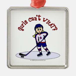 Blonde Girls Hockey-Spieler Ornament Aus Metall