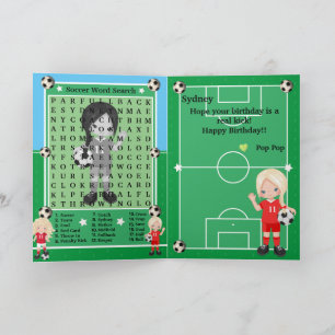 Blonde Girls Soccer Word Search Happy Birthday Karte
