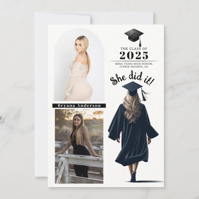 Blonde Grad Girl Abschluss Foto Ankündigung (Vorderseite)
