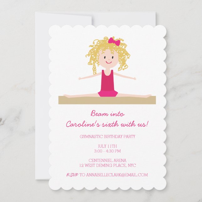 Blonde Gymnaste | Invitation d'anniversaire (Devant)