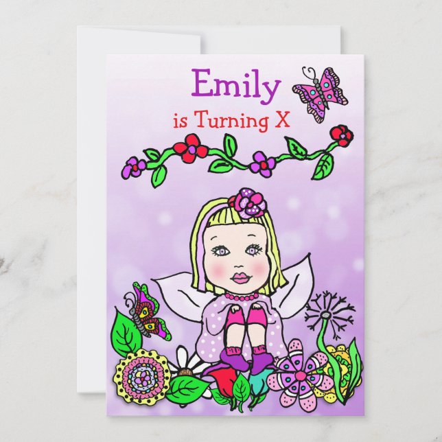 Blonde Haahaar Kaukasische Fairy Birthday Einladung (Vorderseite)