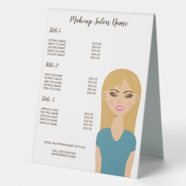 Blonde-Haar-Girl mit Makeup - Menü für Makeup-Küns Tischaufsteller