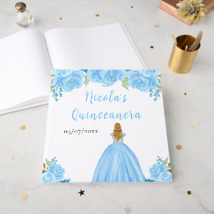 Blonde-Haar-Prinzessin Blau Quinceanera-Gästebuch Gästebuch