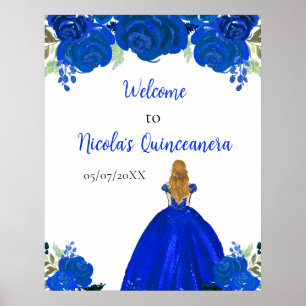 Blonde Haar Prinzessin Blau Quinceanera Willkommen Poster