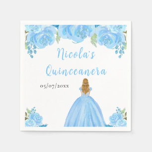 Blonde-Haar-Prinzessin Blaue Florale Quinceanera Serviette