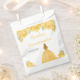 Blonde-Haar-Prinzessin Gold Blumen Quinceanera Geschenktütchen