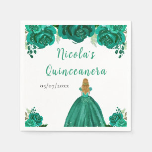 Blonde-Haar-Prinzessin grünes florales Quinceanera Serviette