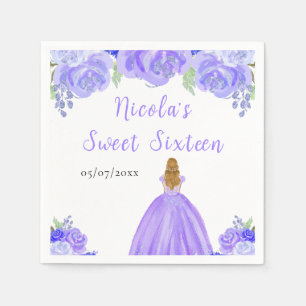 Blonde-Haar-Prinzessin Lila Blumen Sweet Sixteen Serviette