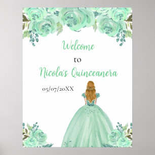 Blonde Haar Prinzessin Mint Quinceanera Willkommen Poster