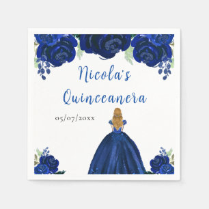 Blonde-Haar-Prinzessin Navy-Blumen-Quinceanera Serviette