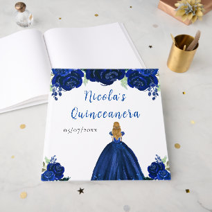 Blonde-Haar-Prinzessin Navy Quinceanera-Gästebuch Gästebuch