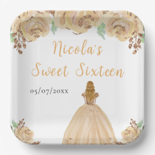 Blonde-Haar Prinzessin Peach Floral Sweet Sixteen Pappteller