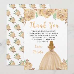 Blonde-Haar Prinzessin Peach Florale Quinceanera Dankeskarte
