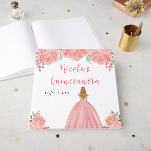 Blonde-Haar-Prinzessin Rosa Quinceanera-Gästebuch Gästebuch