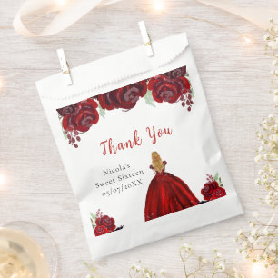 Blonde-Haar Prinzessin Rote Blumen Sweet Sixteen  Geschenktütchen