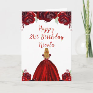 Blonde-Haar-Prinzessin rote Blumen zum Geburtstag Karte
