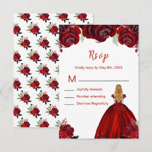 Blonde-Haar-Prinzessin Rote Florale Sweet Sixteen RSVP Karte