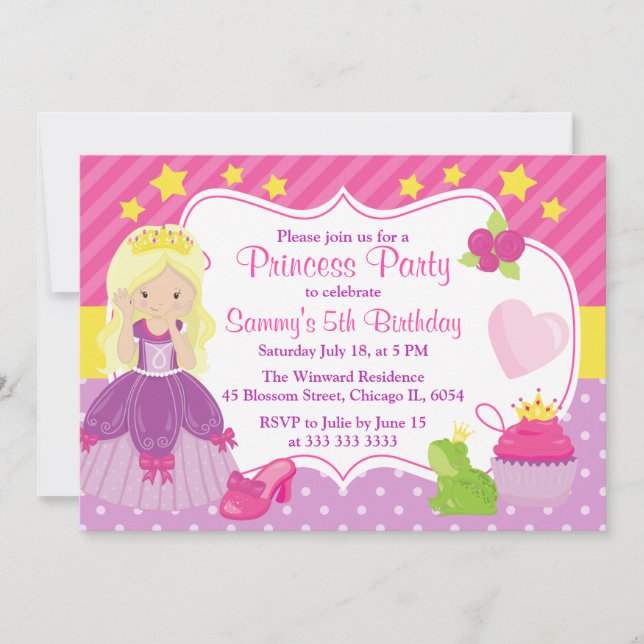 Blonde HaarPrinzessin & Accessoires Geburtstag Einladung (Vorderseite)