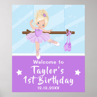 Blonde Hair Ballerina Lila Tutu Begrüßungszeichen Poster