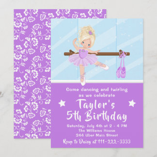 Blonde Hair Ballerina Lila Tutu Birthday Invi Einladung