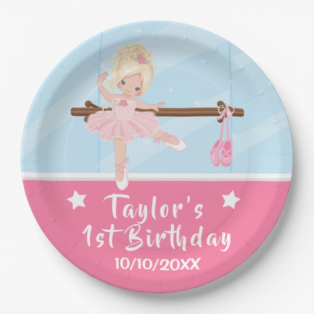 Blonde Hair Ballerina Pink Tutu Birthday Paper Pla Pappteller (Vorderseite)