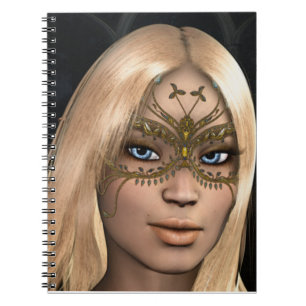 Blonde Hair Blue Eyes Golden Butterfly Maske Notizblock