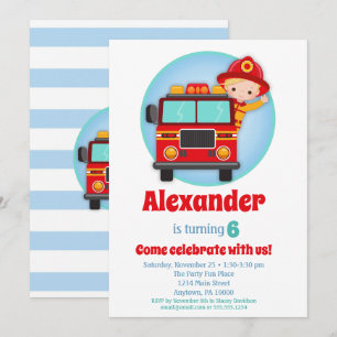 Blonde Hair Boys Pompier Invitation Anniversaire