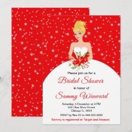 Blonde Hair Bride Snowflake Rotes Brautparty Einladung