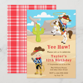 Blonde Hair Cowboy Birthday Party Einladung