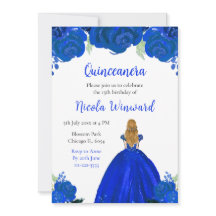 Blonde Hair Princess Blue Floral Quinceanera