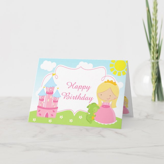 Blonde Hair Princess und Dragon Karte (Vorderseite)