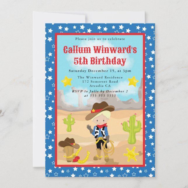 Blonde Haired Cowboy Western Kindergeburtstag Einladung (Vorderseite)