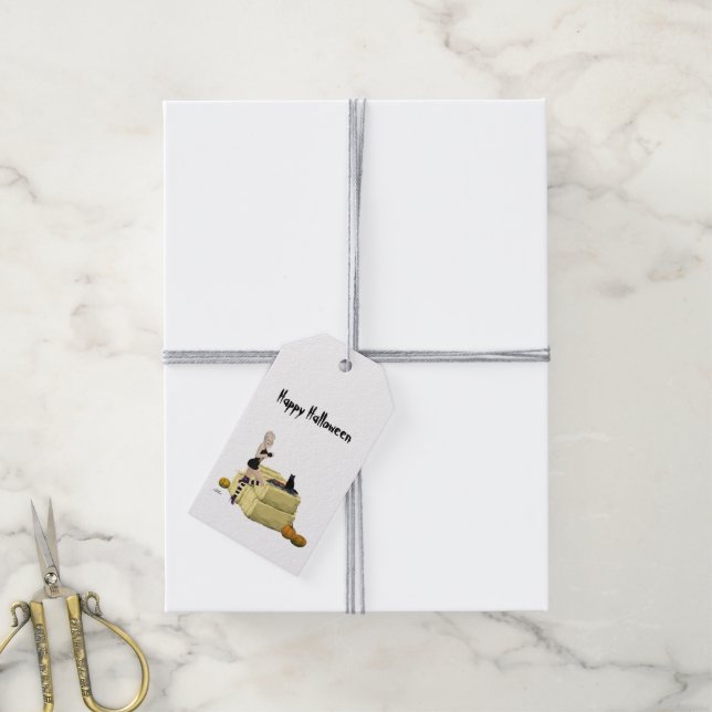 Blonde Hexe Button Up Girl Gift Tag Geschenkanhänger (Mit Garn)