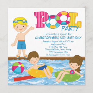Blonde Jungen-Geburtstags-Sommer-Pool-Party Einladung
