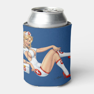 Blonde Krankenschwester in der Uniform Strümpfe Dosenkühler