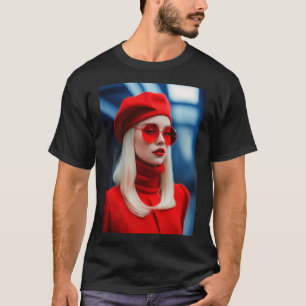 Blonde Lady in Rot T-Shirt