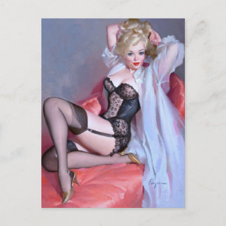 Blonde Liegende Pin-Up Postkarte