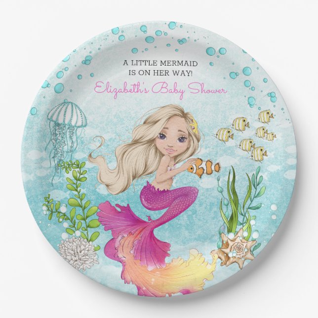Blonde Little Mermaid Baby Duschpapier Teller (Vorderseite)