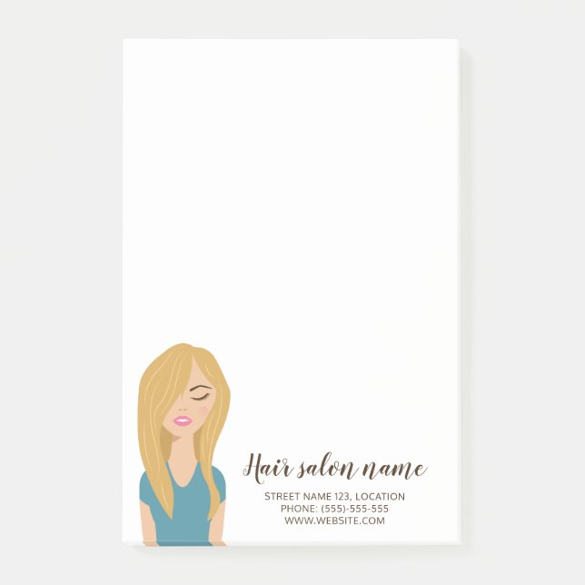 Blonde Long Hair Illustration Hair Salon Post-it Klebezettel (Vorderseite)