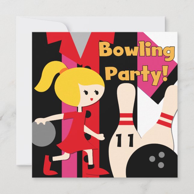 Blonde Mädchen-Bowlings-Party Einladungen (Vorderseite)