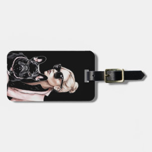 Blonde-Mädchen in Sonnenbrille schwarzer französis Gepäckanhänger