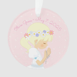 Blonde Mädchen-Rosenkranzperle-erste Kommunion Ornament