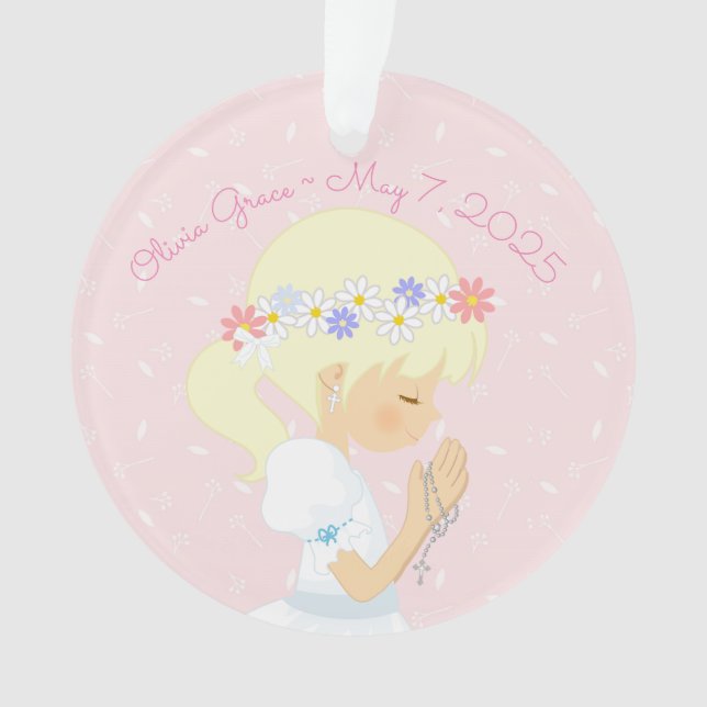 Blonde Mädchen-Rosenkranzperle-erste Kommunion Ornament (Vorderseite)